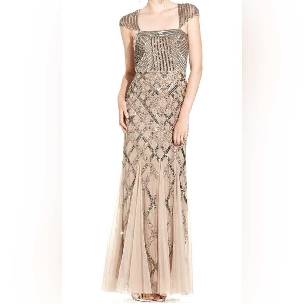 New with tags Adrianna Papell Cap-Sleeve Beaded Gown